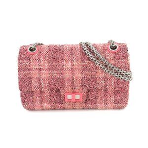 CHANEL 2.55 Chain Shoulder Bag Tweed Pink Purse Matelasse 90245261